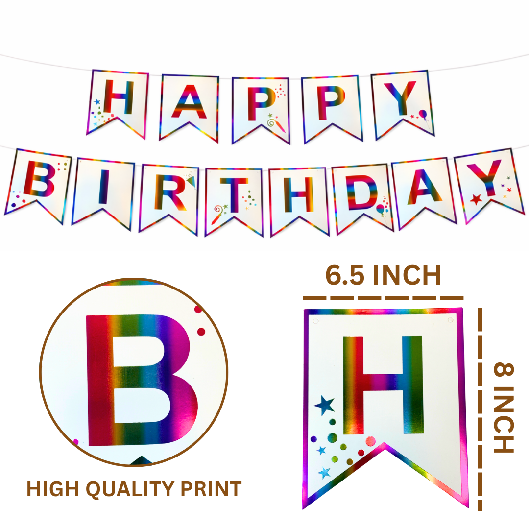 Happy Birthday Rainbow Colored Flag Banner - 1PC