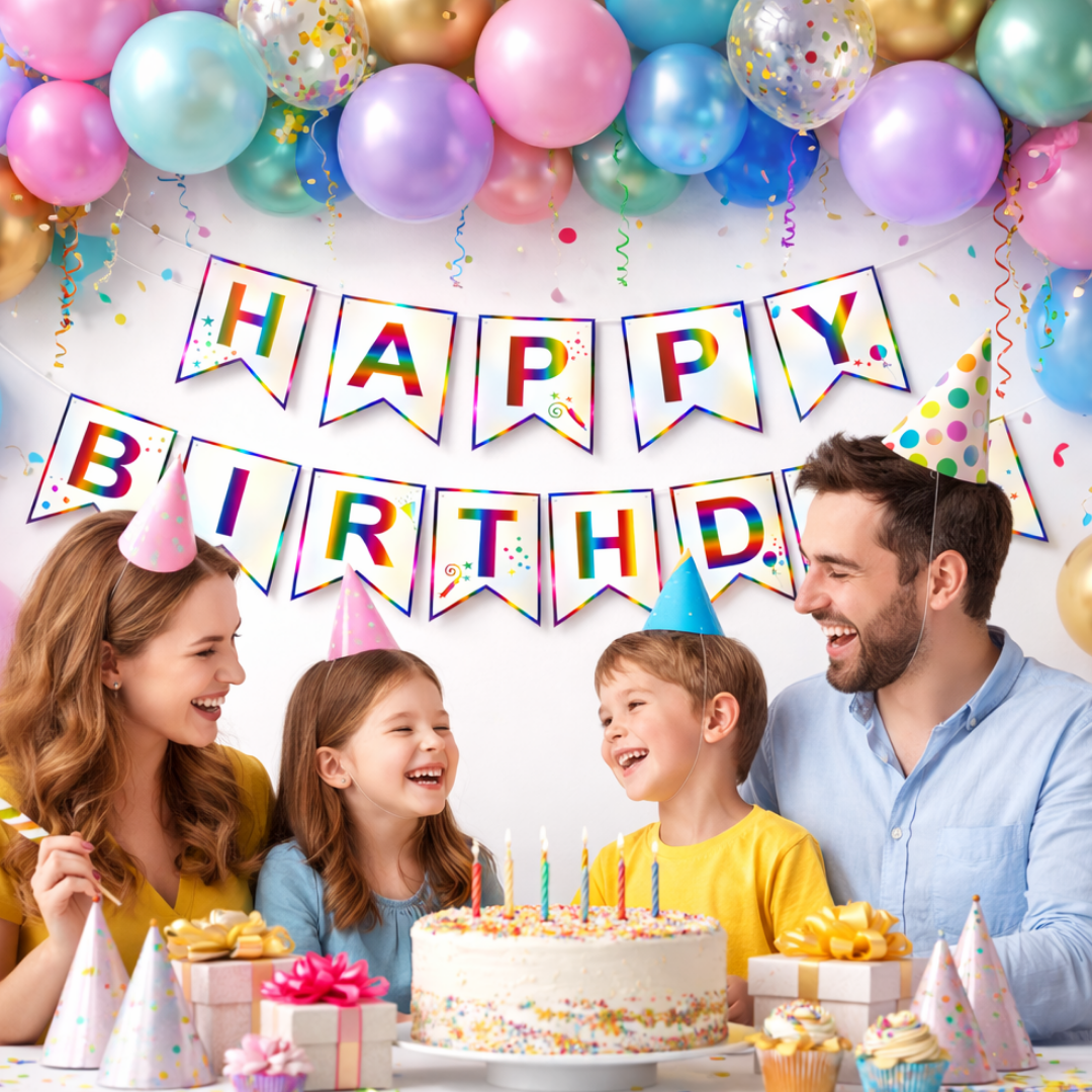 Happy Birthday Rainbow Colored Flag Banner - 1PC