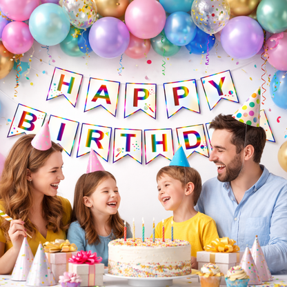 Happy Birthday Rainbow Colored Flag Banner - 1PC