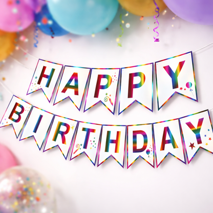 Happy Birthday Rainbow Colored Flag Banner - 1PC