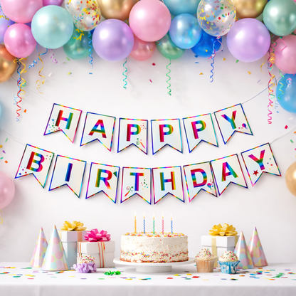 Happy Birthday Rainbow Colored Flag Banner - 1PC