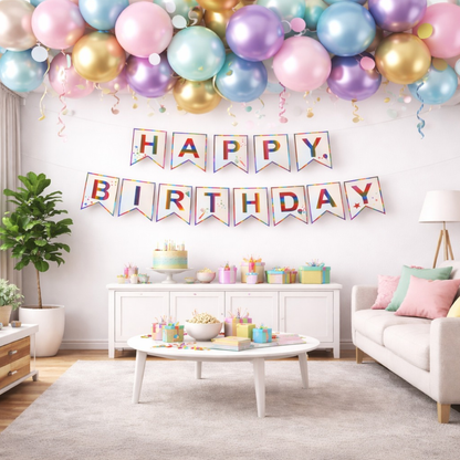 Happy Birthday Rainbow Colored Flag Banner - 1PC