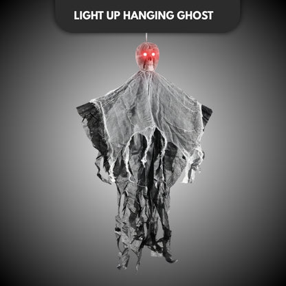 Scary Hanging Skull Ghost with Light Up Eyes Black - 3FT - 1PC