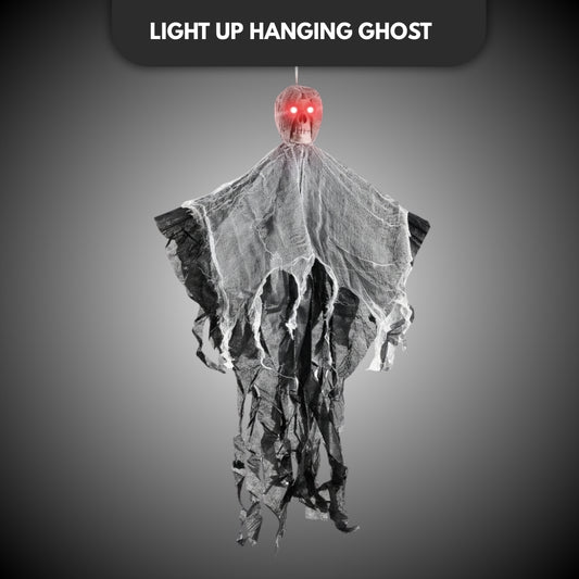 Scary Hanging Skull Ghost with Light Up Eyes Black - 3FT - 1PC