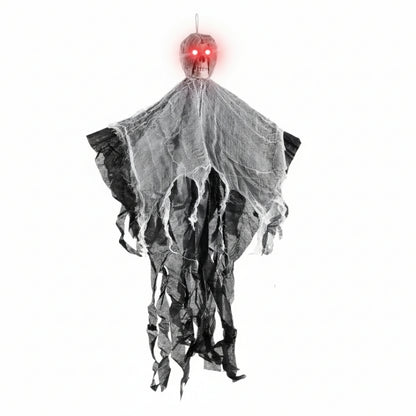 Scary Hanging Skull Ghost with Light Up Eyes Black - 3FT - 1PC