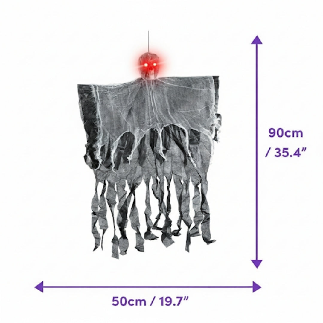 Scary Hanging Skull Ghost with Light Up Eyes Black - 3FT - 1PC