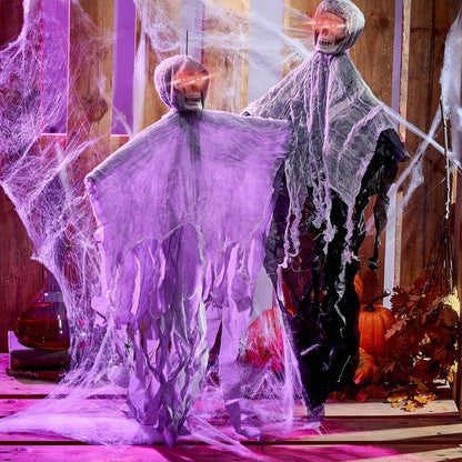 Scary Hanging Skull Ghost with Light Up Eyes Black - 3FT - 1PC