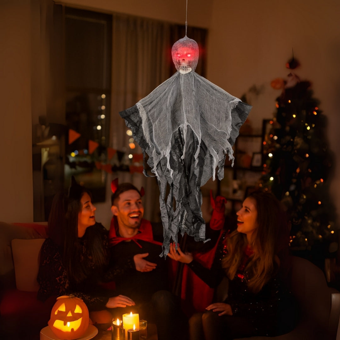 Scary Hanging Skull Ghost with Light Up Eyes Black - 3FT - 1PC