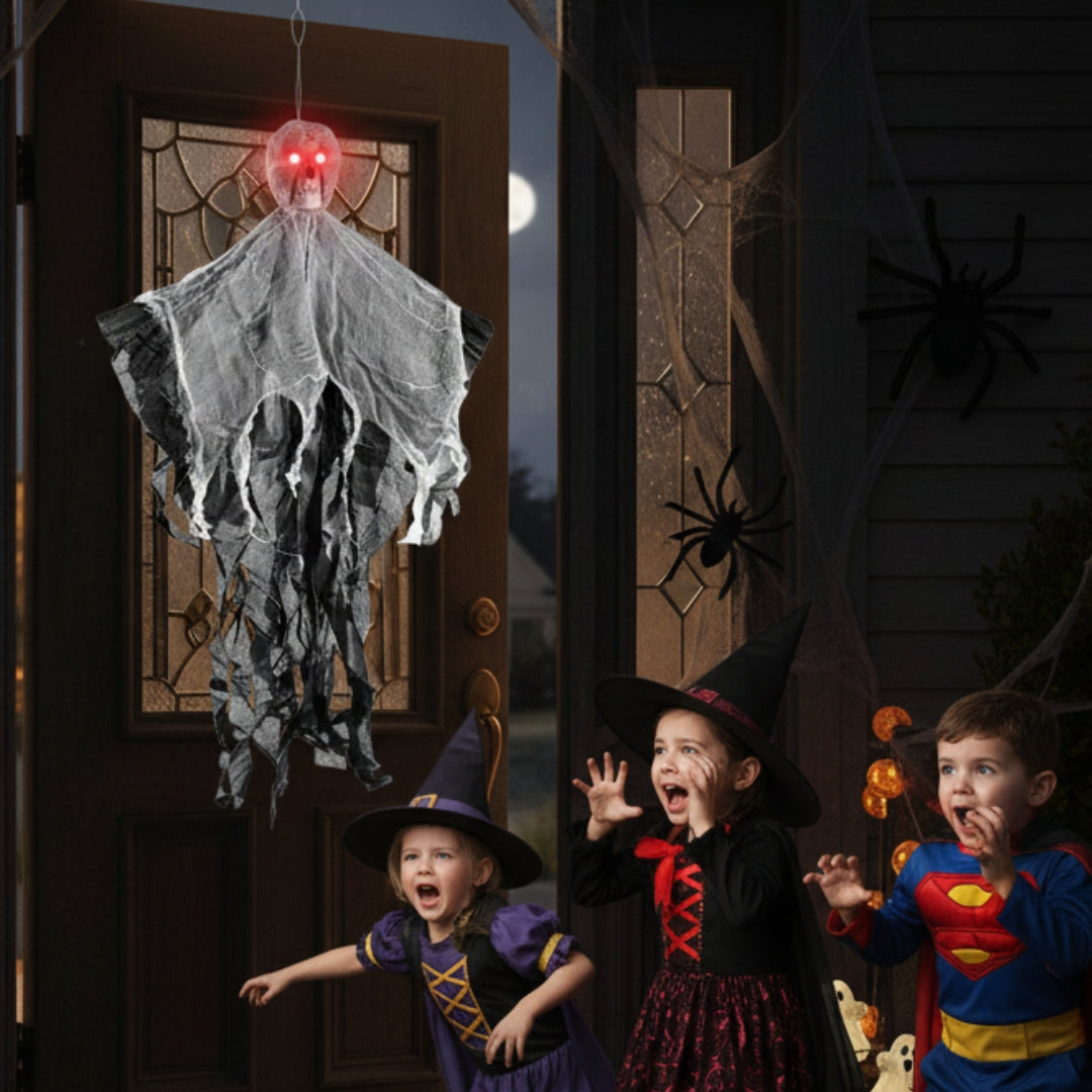 Scary Hanging Skull Ghost with Light Up Eyes Black - 3FT - 1PC