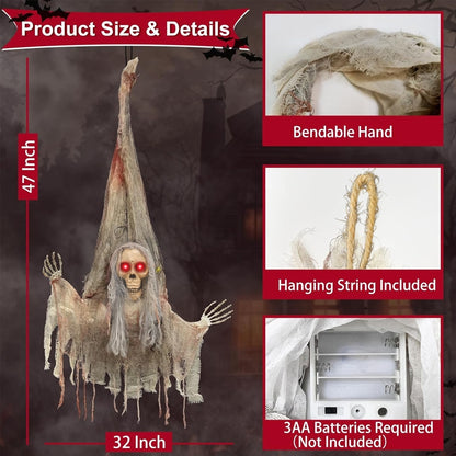 Scary Upside Down Hanging Skeleton w/Light - 4FT -  1PC