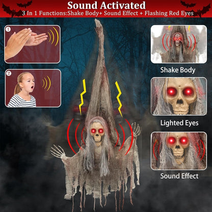 Scary Upside Down Hanging Skeleton w/Light - 4FT -  1PC