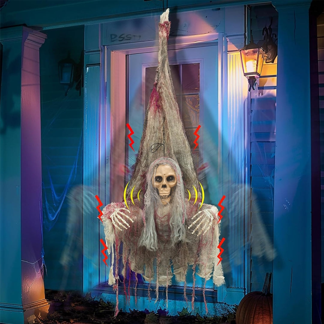 Scary Upside Down Hanging Skeleton w/Light - 4FT -  1PC
