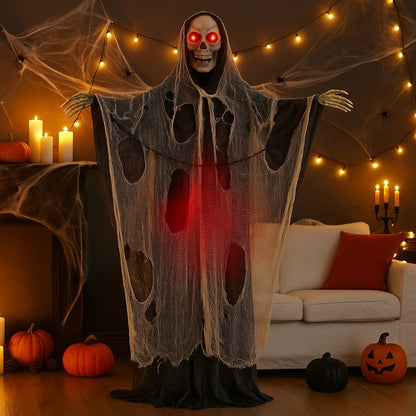Large Standing Skeleton with Black and White Net with LED Red Eyes and Sound - 5.5 FT - 1PC
