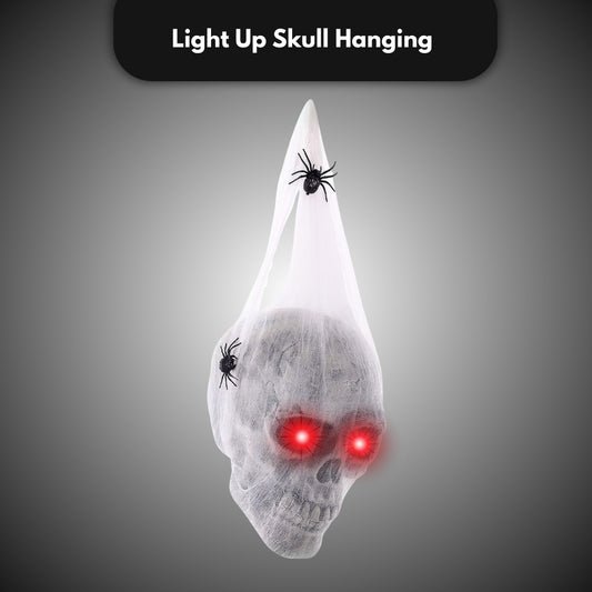 Light Up Bandaged Skull Hanging Decoration with Spiders - 1PC