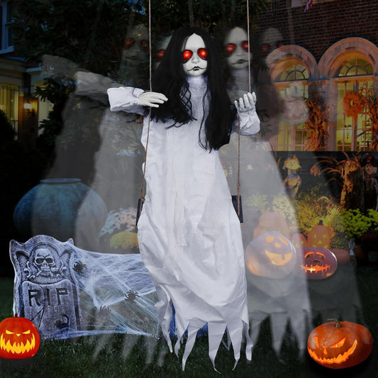 Spooky Light Up Sitting Doll On a Swing for Halloween Decoration - 4FT - 1PC