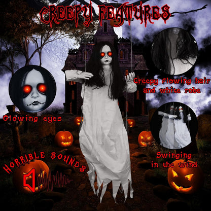 Spooky Light Up Sitting Doll On a Swing for Halloween Decoration - 4FT - 1PC