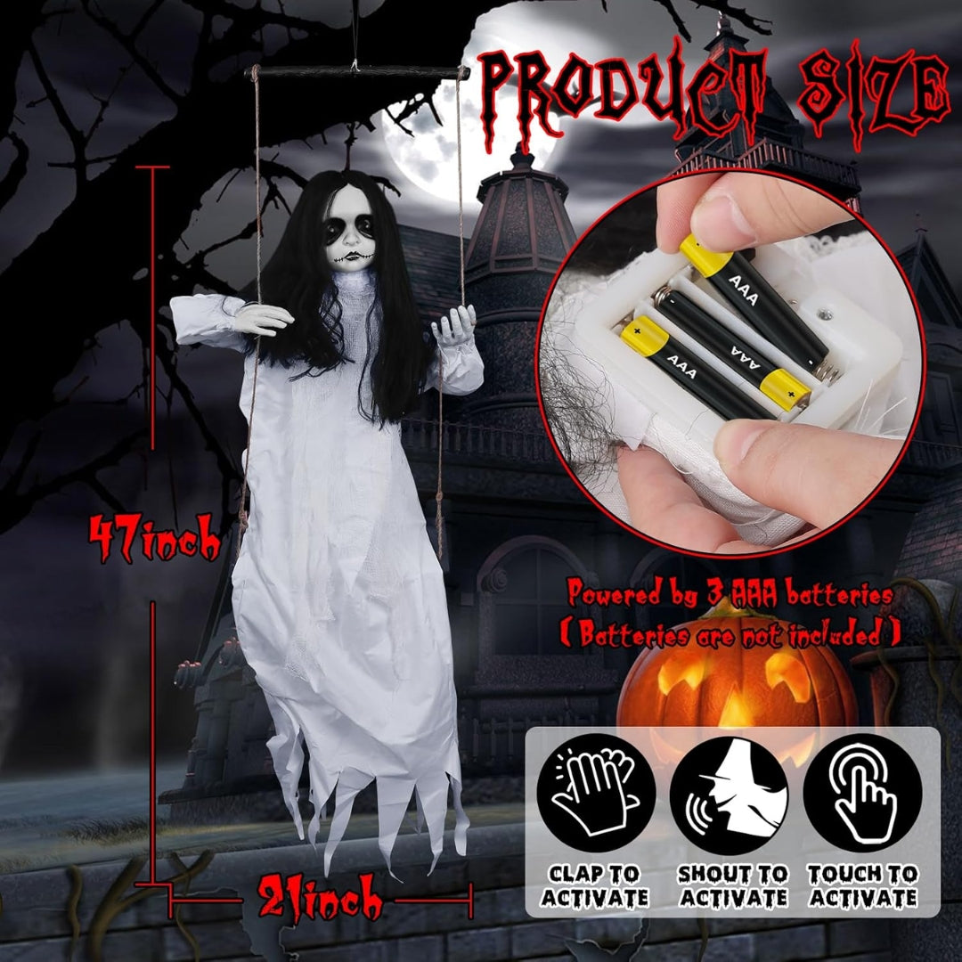 Spooky Light Up Sitting Doll On a Swing for Halloween Decoration - 4FT - 1PC