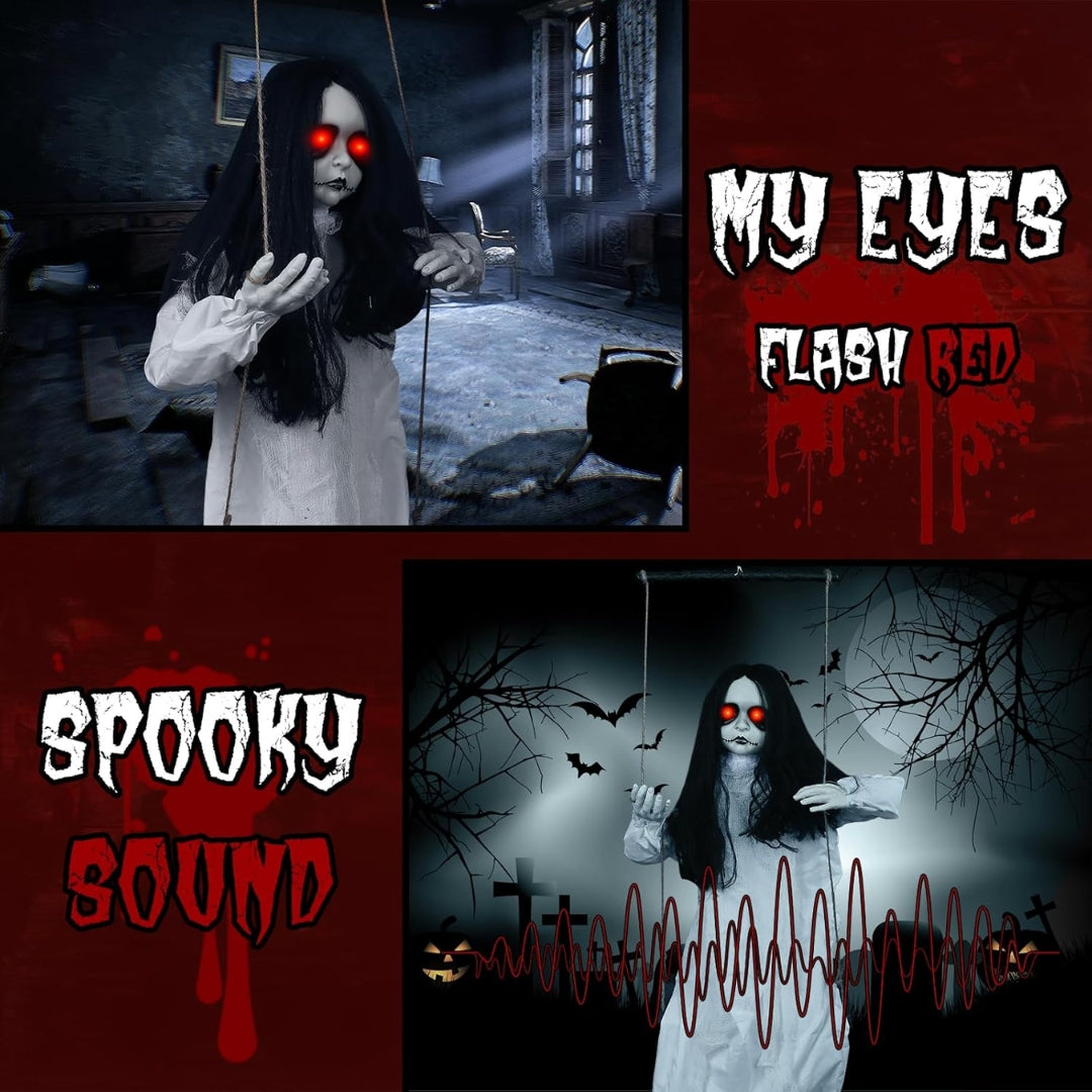 Spooky Light Up Sitting Doll On a Swing for Halloween Decoration - 4FT - 1PC