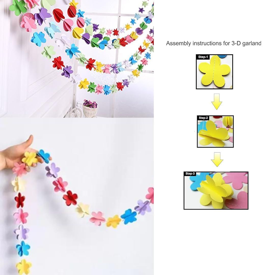 3D Colorful Flower Curtain Hanging Paper Flower - 2PC Set