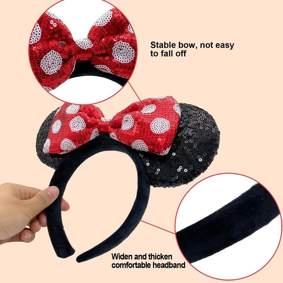 Miinie Mouse Headbnad with Sequin Black & Red - 1PC