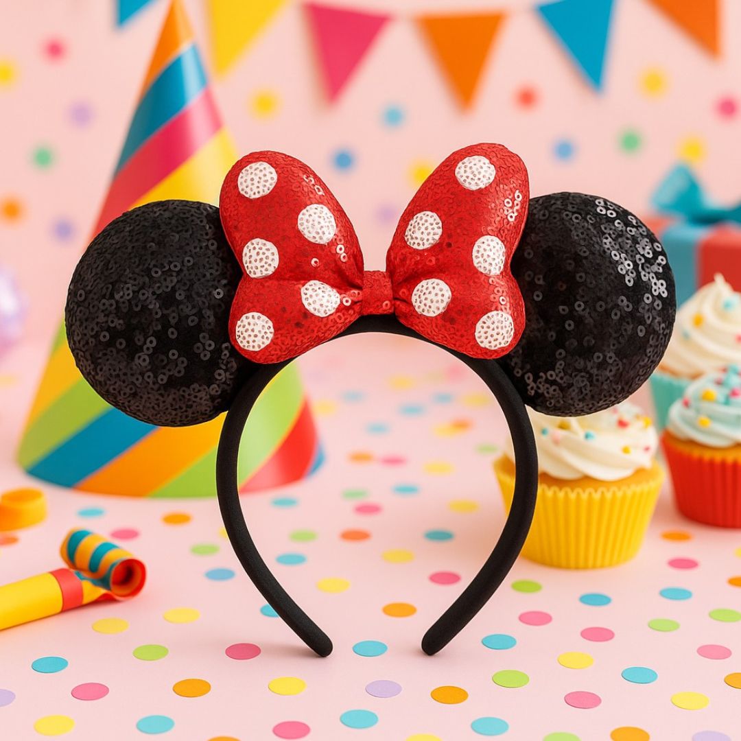 Miinie Mouse Headbnad with Sequin Black & Red - 1PC