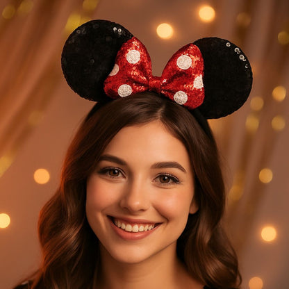 Miinie Mouse Headbnad with Sequin Black & Red - 1PC
