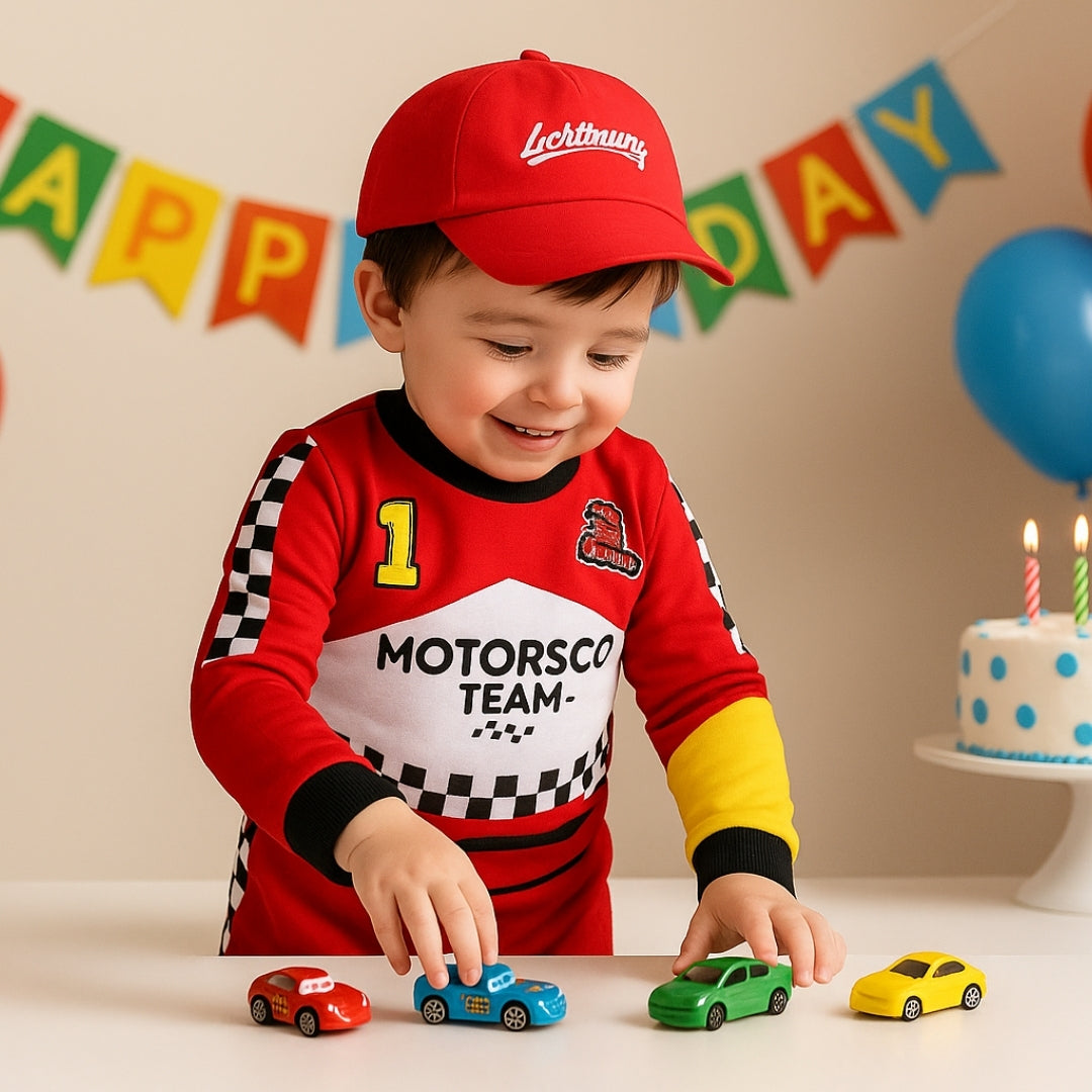 Formula One Car Racing Kids JumpSuit Costume with Cap