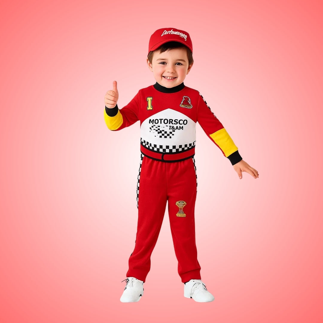 F1 Car Racing Kids Costume with Cap - Age 7 to 9 Years