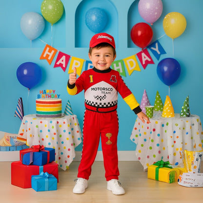 F1 Car Racing Kids Costume with Cap - Age 7 to 9 Years