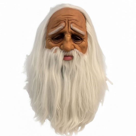 Realistic Old Man Latex Halloween Mask with White Beard - 1PC
