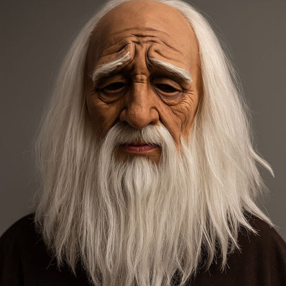 Realistic Old Man Latex Halloween Mask with White Beard - 1PC