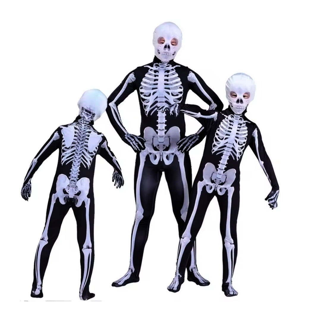 Dual Sided Skeleton Print Jumpsuit Costume with Mask