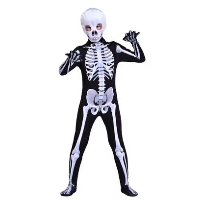 Dual Sided Skeleton Print Jumpsuit Costume with Mask