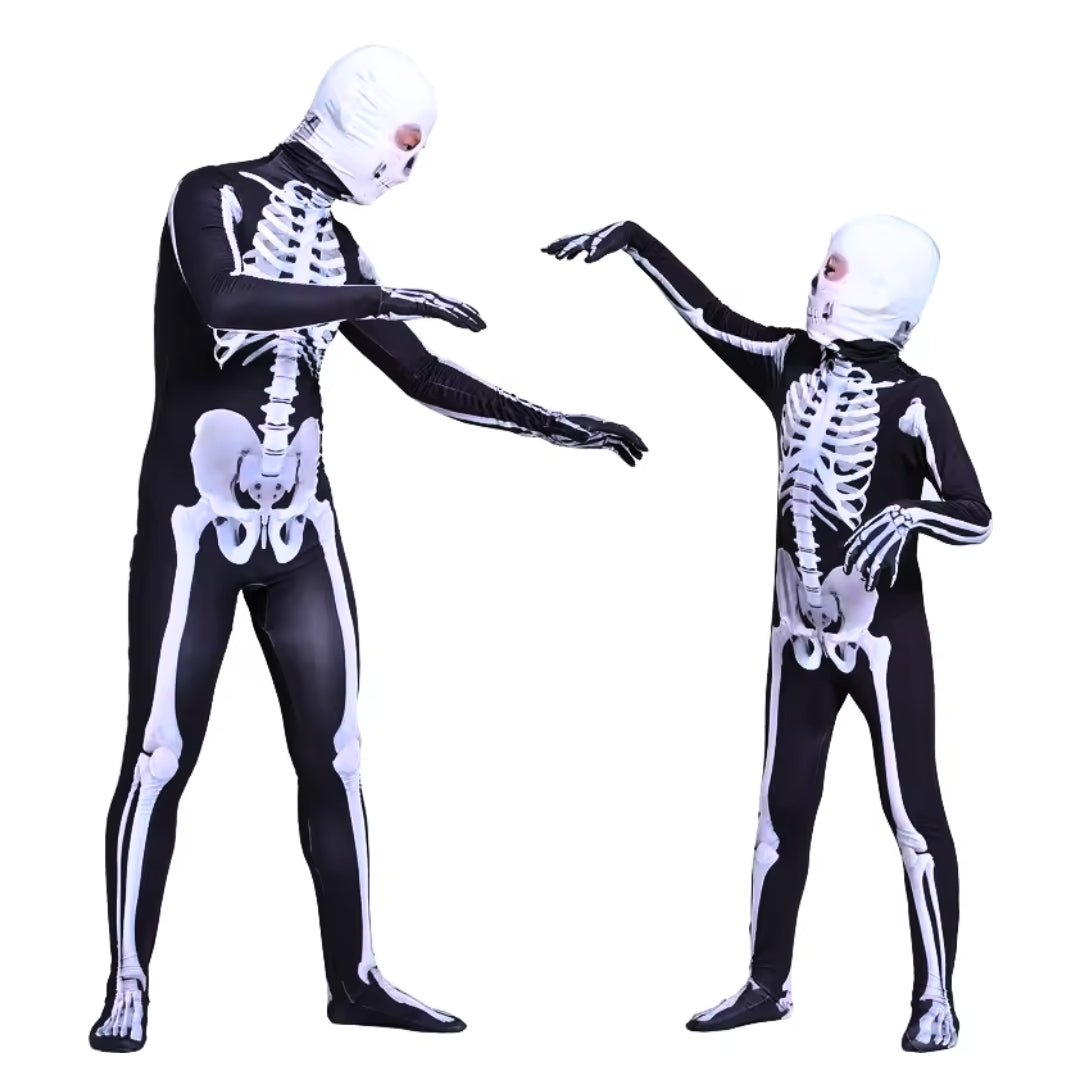 Dual Sided Skeleton Print Jumpsuit Costume with Mask