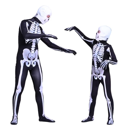 Dual Sided Skeleton Print Jumpsuit Costume with Mask