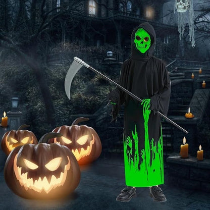 Glow in the Dark Hoody Mask Ghost Costume with Glow Gloves