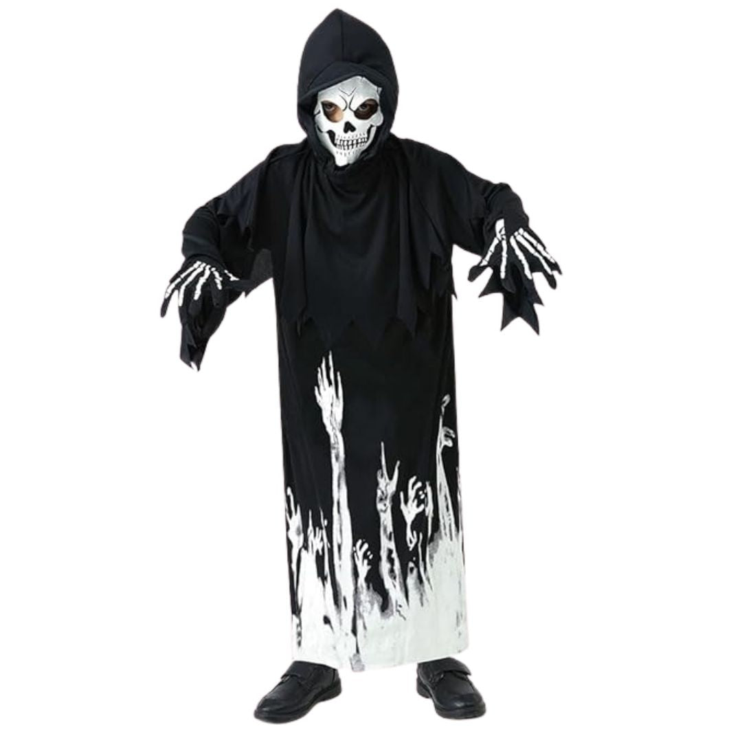 Glow in the Dark Hoody Mask Ghost Costume with Glow Gloves