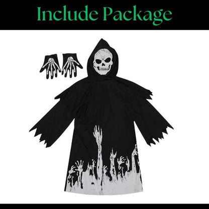 Glow in the Dark Hoody Mask Ghost Costume with Glow Gloves