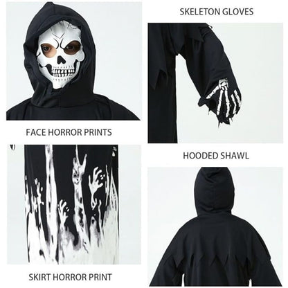 Glow in the Dark Hoody Mask Ghost Costume with Glow Gloves