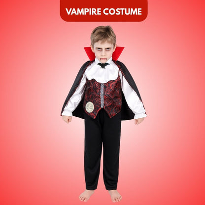 Vampire Costume with Neck Choker, Vest, Pants and Cape - Size S - Age 3 to 5 Years