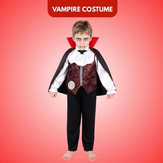 Vampire Costume with Neck Choker, Vest, Pants and Cape - Size S - Age 3 to 5 Years