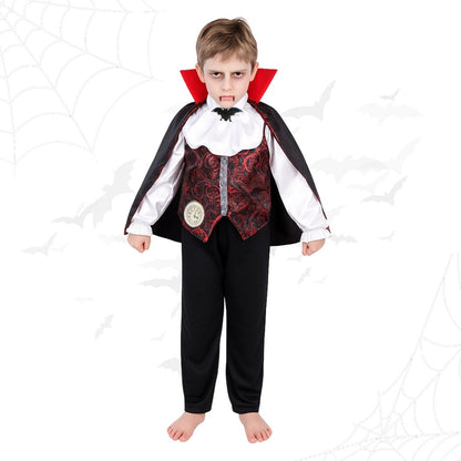 Vampire Costume with Neck Choker, Vest, Pants and Cape - Size S - Age 3 to 5 Years