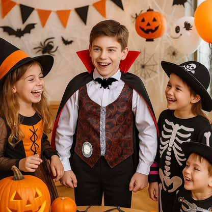 Vampire Costume with Neck Choker, Vest, Pants and Cape - Size S - Age 3 to 5 Years