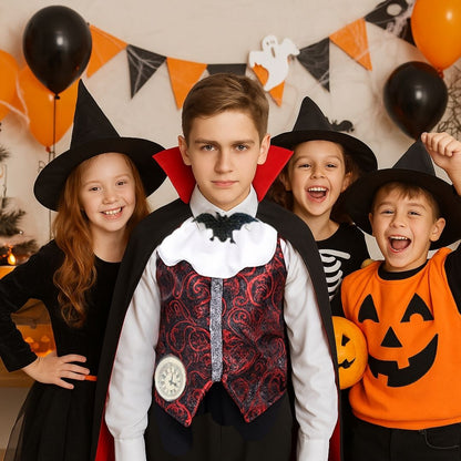 Vampire Costume with Neck Choker, Vest, Pants and Cape - Size S - Age 3 to 5 Years