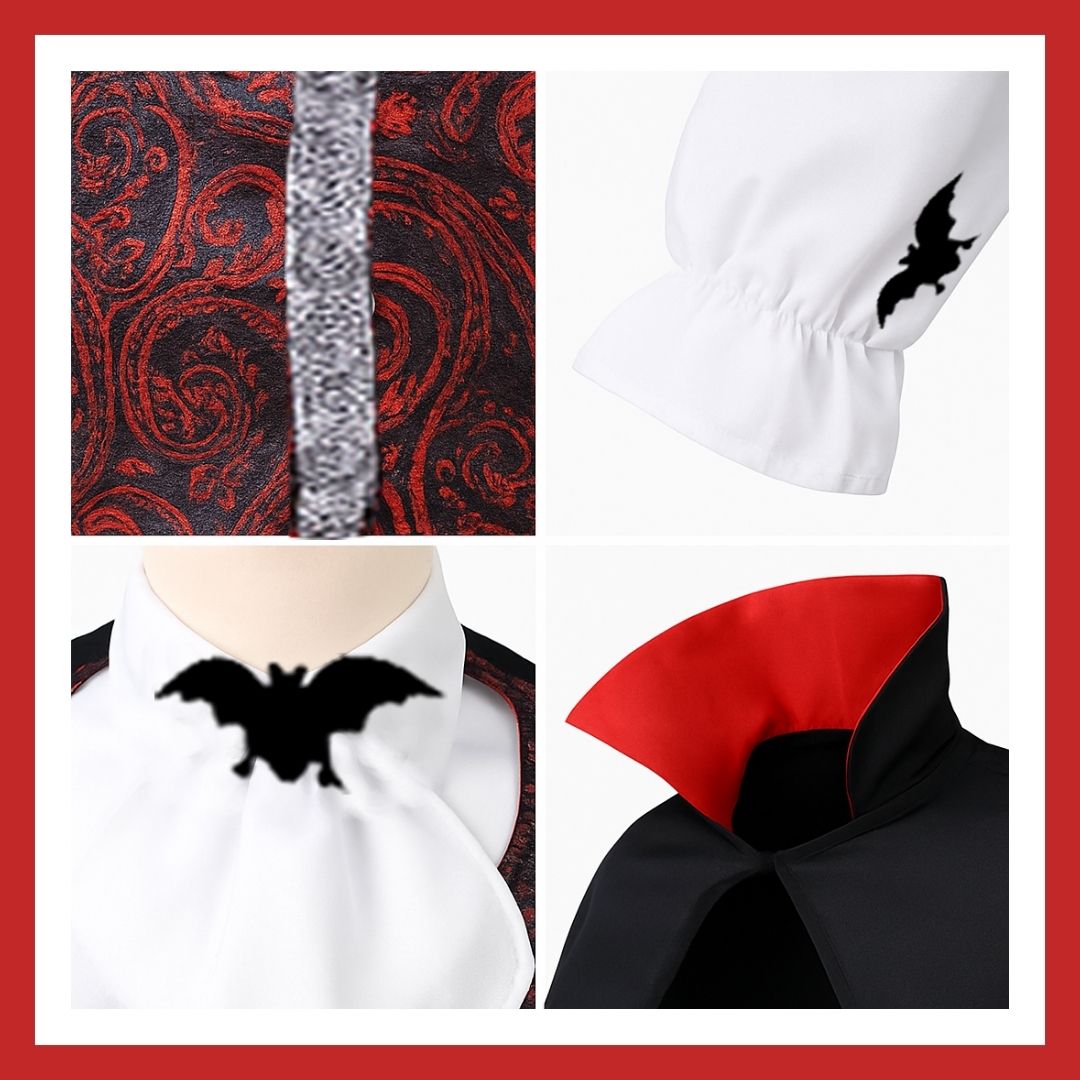 Vampire Costume with Neck Choker, Vest, Pants and Cape - Size S - Age 3 to 5 Years