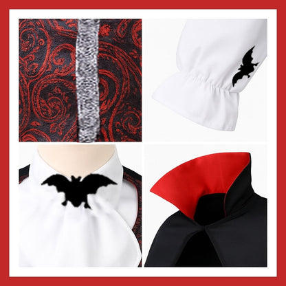 Vampire Costume with Neck Choker, Vest, Pants and Cape - Size S - Age 3 to 5 Years