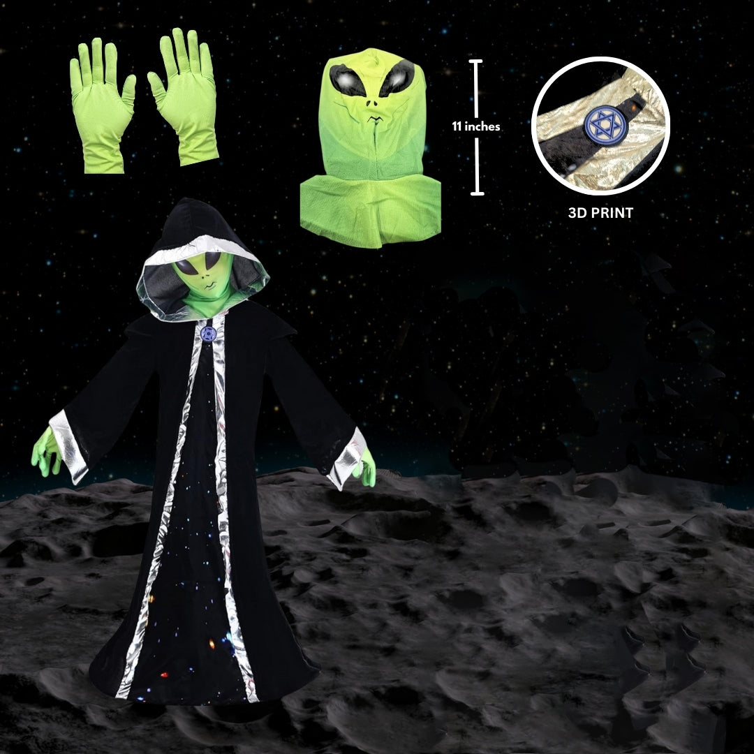 Alien Jaadu Costume with Neon Gloves and Mask Unisex