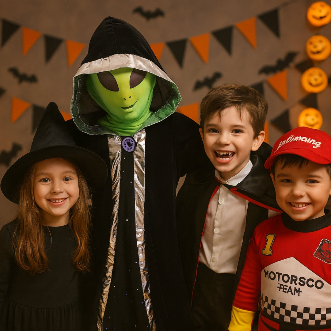 Alien Jaadu Costume with Neon Gloves and Mask Unisex