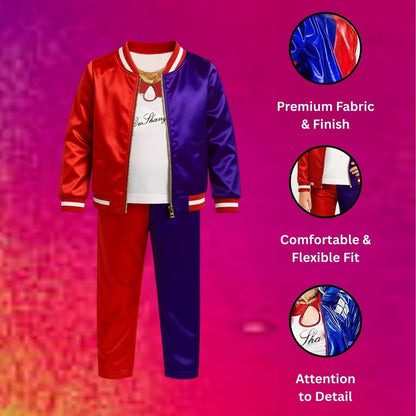 Harley Quinn Red & Blue Costume with Jacket, Pants and Sleeveless Tees