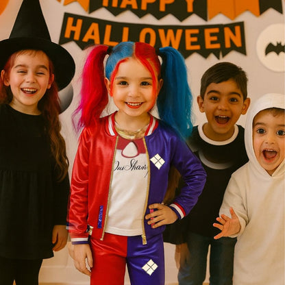 Harley Quinn Red & Blue Costume with Jacket, Pants and Sleeveless Tees